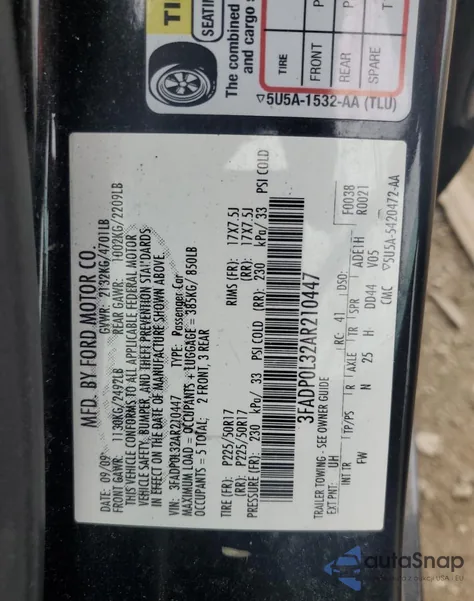 2010 Ford Fusion Hybrid from USA, damaged, VIN 3FADP0L32AR210447